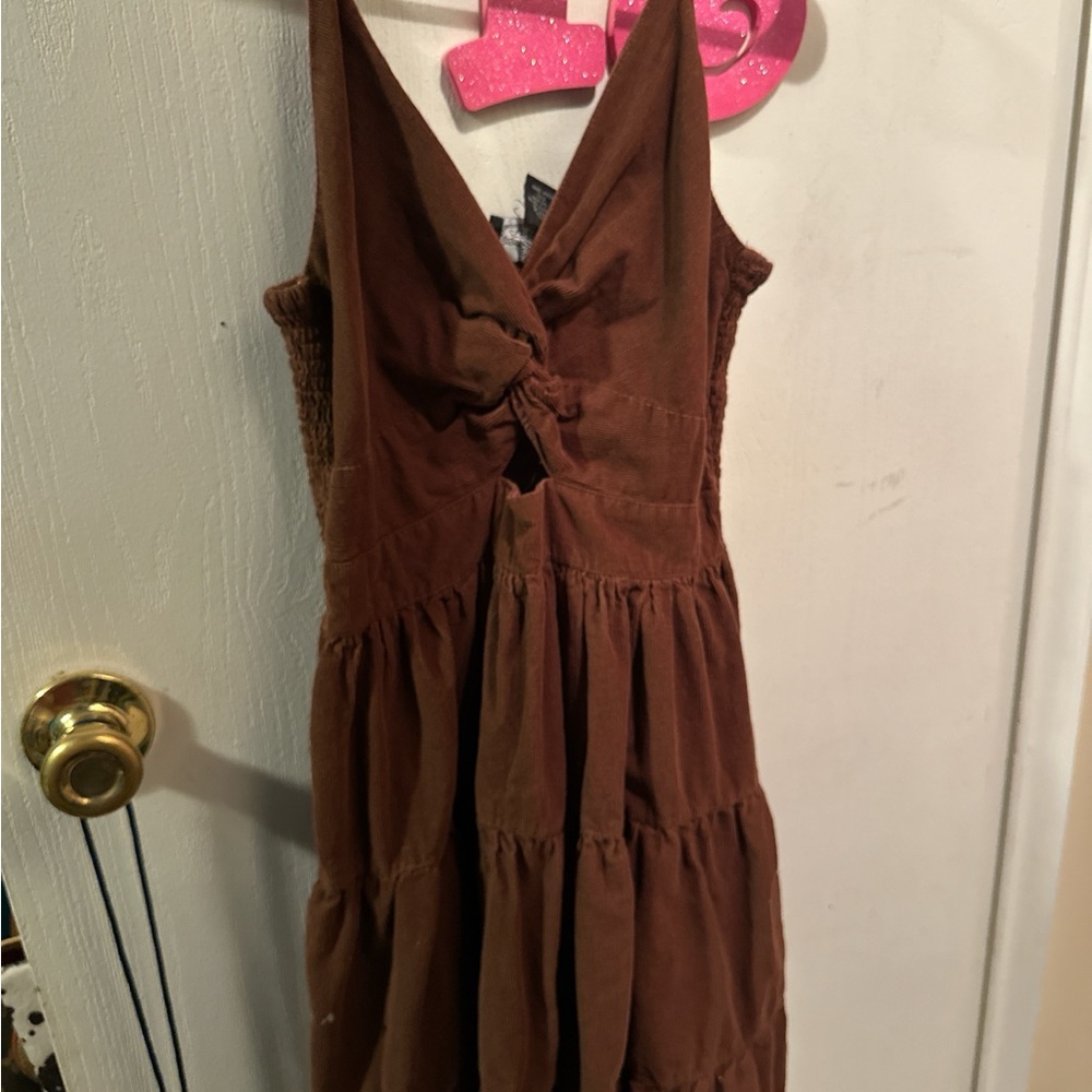 Angie Brown Sleeveless V-Neck Tiered Dress